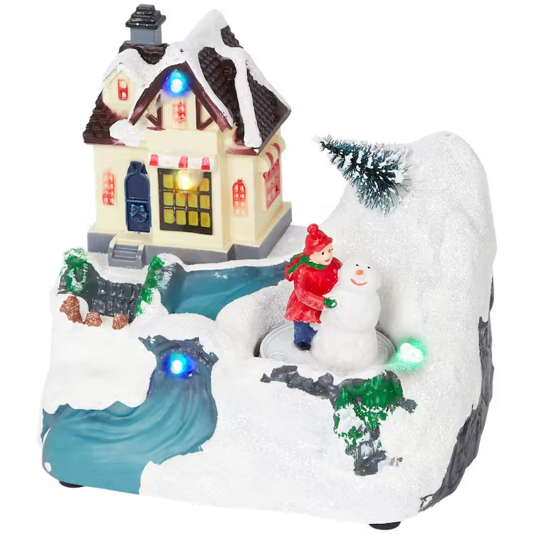 Casetta con Pupazzo di Neve - Mini Paesaggio con Luci e Movimento per Villaggio di Natale