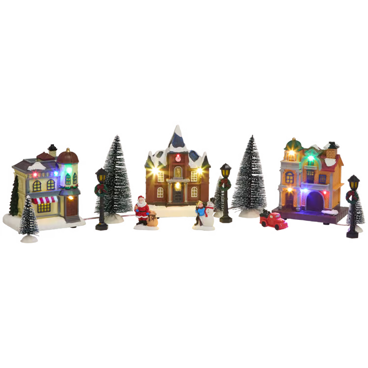 Casette con Babbo Natale - Set Grande Villaggio di Natale Con Luci