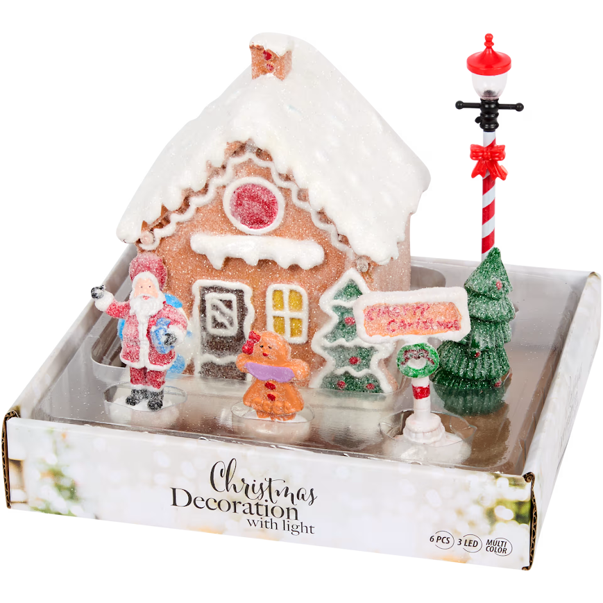 Casetta di Pan di Zenzero con Personaggi - Set Villaggio di Natale Con Luci