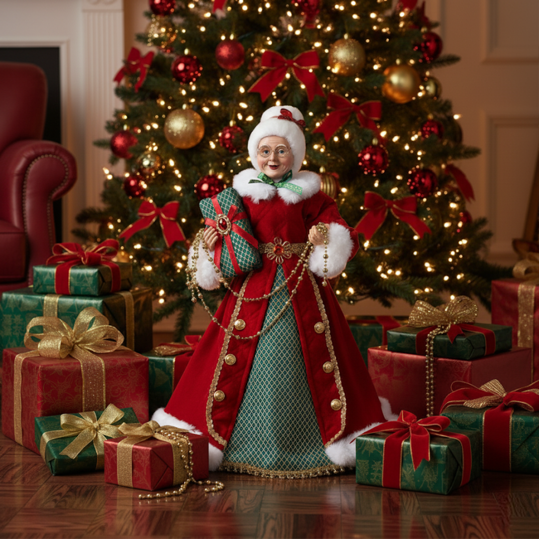 Mamma Natale con Regalo e Vestito Verde - Figura Natalizia