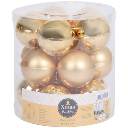 Palle per Albero di Natale in Vetro - Set da 15 Pezzi Oro