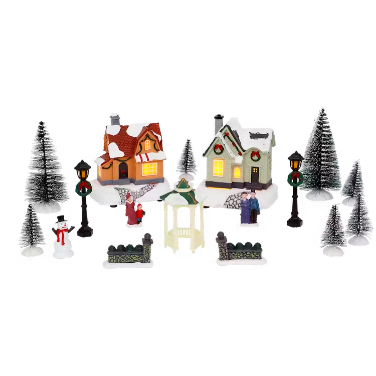 Casette con Gazebo - Set Completo Villaggio di Natale Con Luci