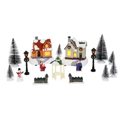 Casette con Gazebo - Set Completo Villaggio di Natale Con Luci