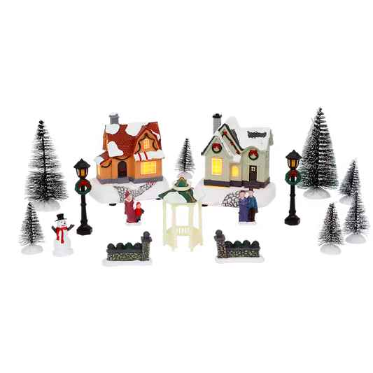 Casette con Gazebo - Set Completo Villaggio di Natale Con Luci