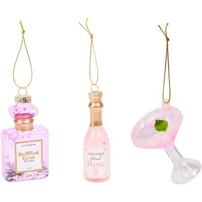 Cocktail Rosa - Set di 3 Addobbi Natalizi in Vetro