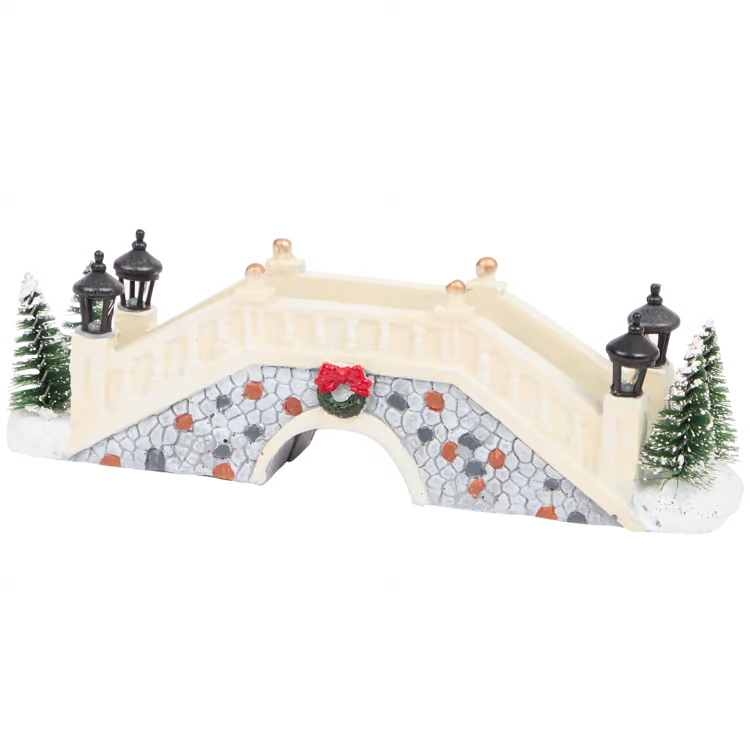 Il Ponte di Mattoni Bianco - Accessorio per Villaggio di Natale con Luci LED
