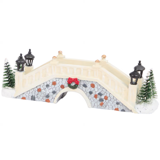 Il Ponte di Mattoni Bianco - Accessorio per Villaggio di Natale con Luci LED