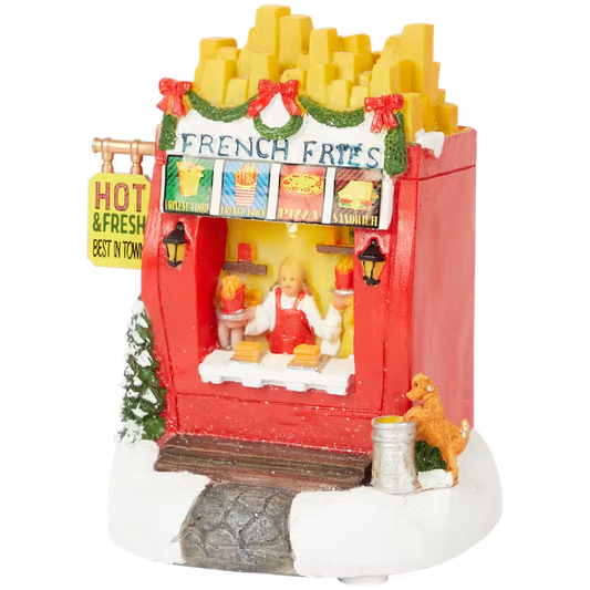 La Bancarella di Patatine Fritte - Accessorio per Villaggio di Natale con Luci LED