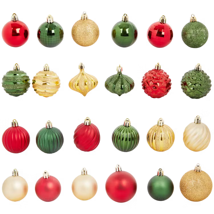 Palle per Albero di Natale - Set da 50 Pezzi, Verde Oro e Rosso