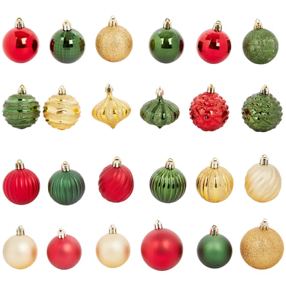 Palle per Albero di Natale - Set da 50 Pezzi, Verde Oro e Rosso