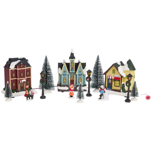Casette con Abitanti - Set Grande Villaggio di Natale Con Luci