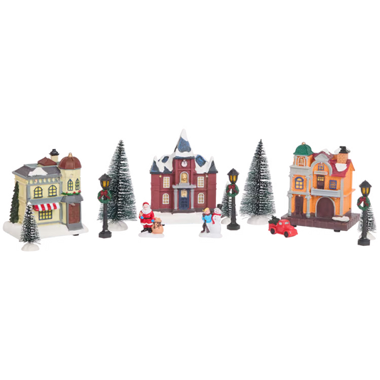 Casette con Babbo Natale - Set Grande Villaggio di Natale Con Luci