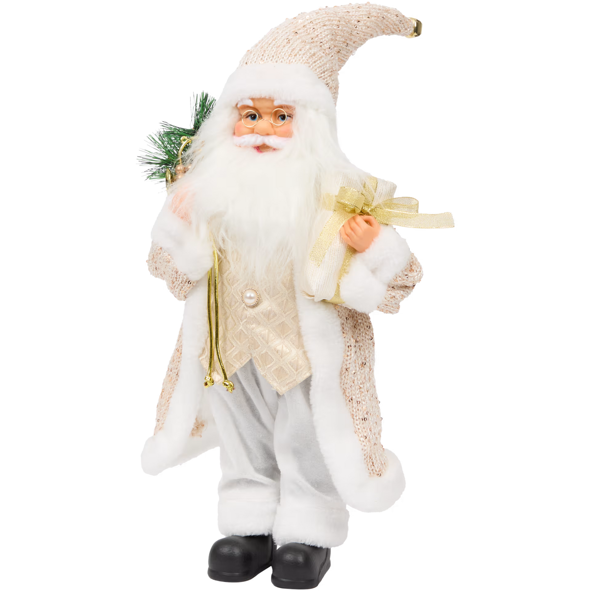 Babbo Natale Oro e Bianco - Figura Natalizia Grande