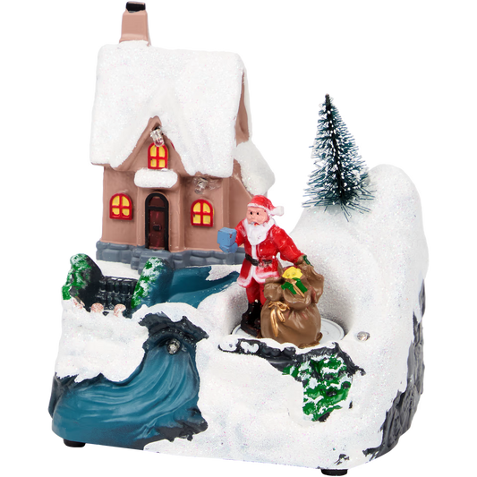 Casetta con Babbo Natale - Mini Paesaggio con Luci e Movimento per Villaggio Natalizio