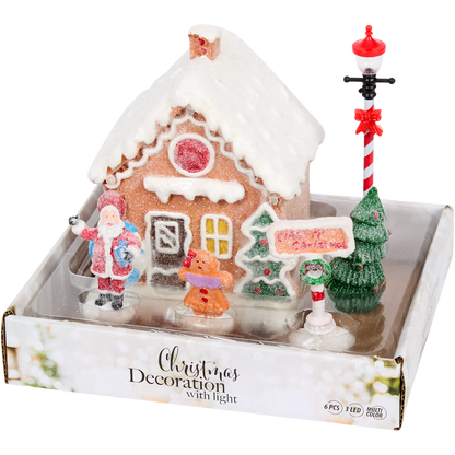 Casetta di Pan di Zenzero con Personaggi - Set Villaggio di Natale Con Luci