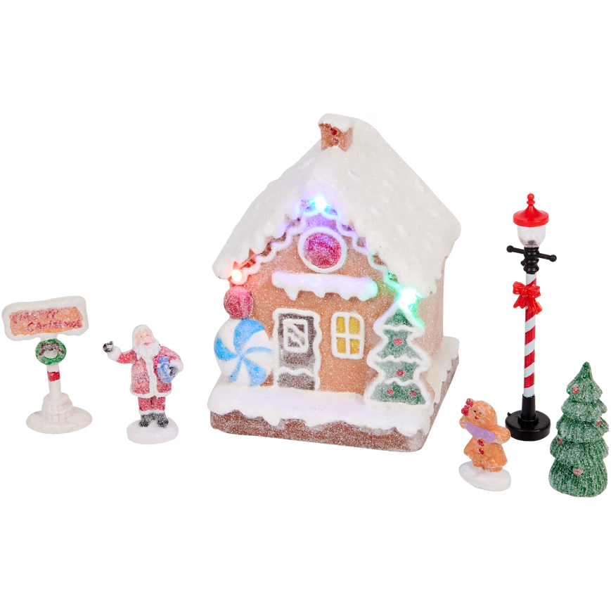 Casetta di Pan di Zenzero con Personaggi - Set Villaggio di Natale Con Luci