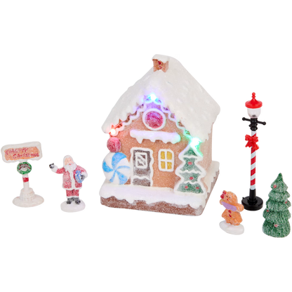 Casetta di Pan di Zenzero con Personaggi - Set Villaggio di Natale Con Luci