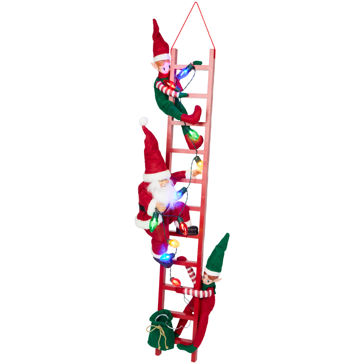 Scala natalizia con Babbo Natale ed elfi - Decorazione luminosa