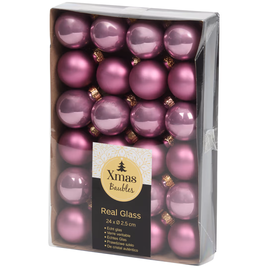Mini Palline di Natale in vetro Set da 24 - Rosa