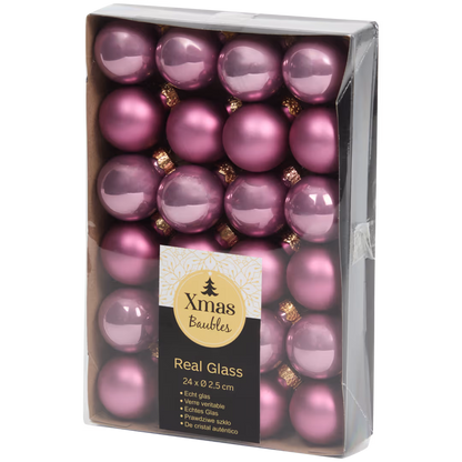 Mini Palline di Natale in vetro Set da 24 - Rosa