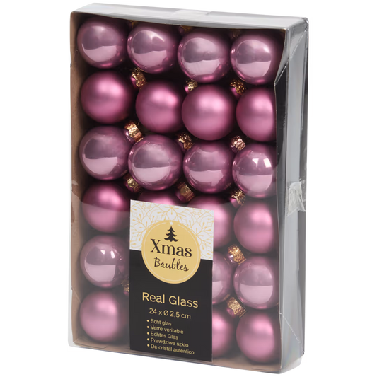 Mini Palline di Natale in vetro Set da 24 - Rosa