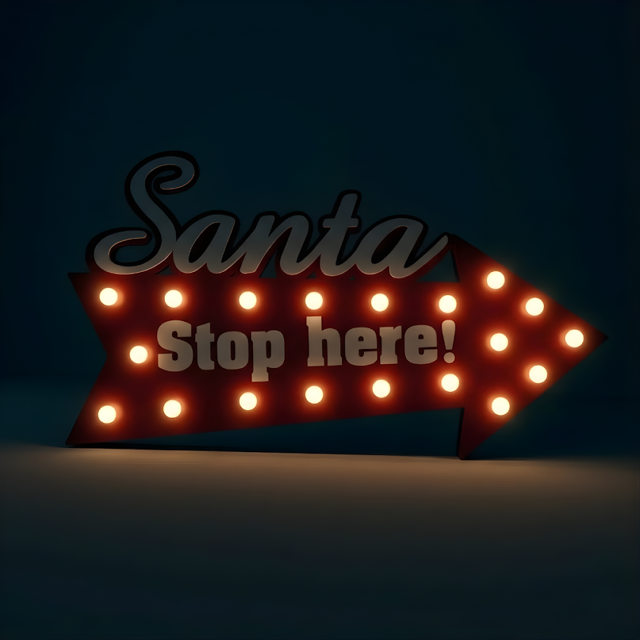 Insegna luminosa LED - "Santa stop here!"