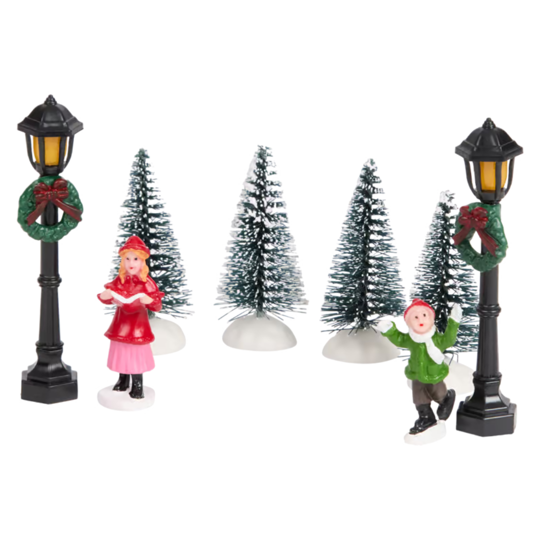 Bambini e Abeti - Set di Personaggi e Accessori per Villaggio di Natale