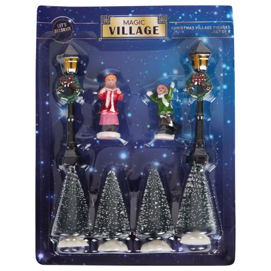 Bambini e Abeti - Set di Personaggi e Accessori per Villaggio di Natale