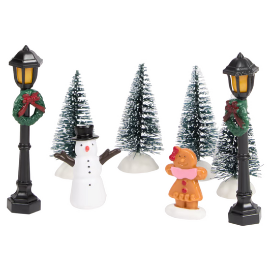 Bambina di Marzapane e Pupazzo di Neve - Set di Personaggi e Accessori per Villaggio di Natale