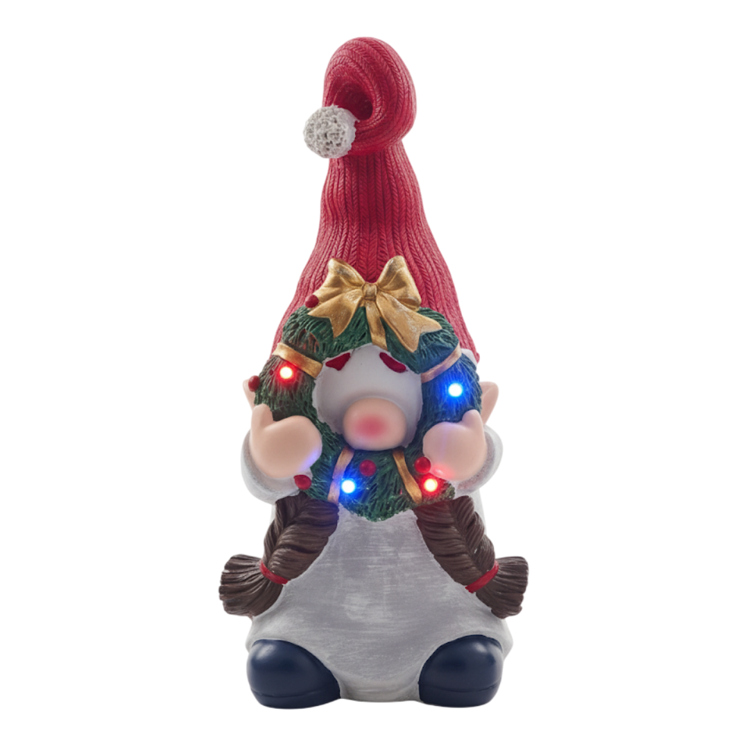 Gnomo con Trecce - Figura Natalizia con luci LED