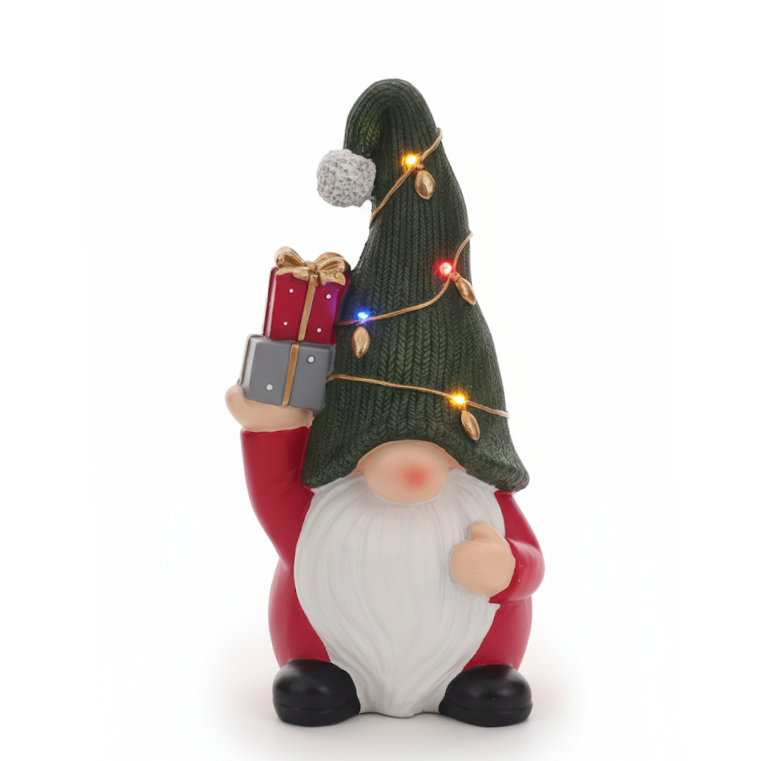 Gnomo con Regali - Figura Natalizia con luci LED