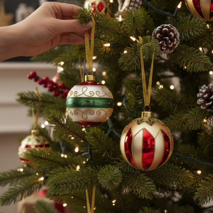 Palle di Natale Oro Rosso e Verde - Set di 2, in vetro soffiato