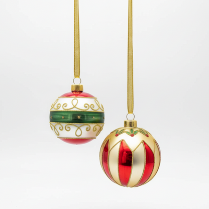 Palle di Natale Oro Rosso e Verde - Set di 2, in vetro soffiato
