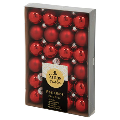 Mini Palline di Natale in vetro Set da 24 - Rosse