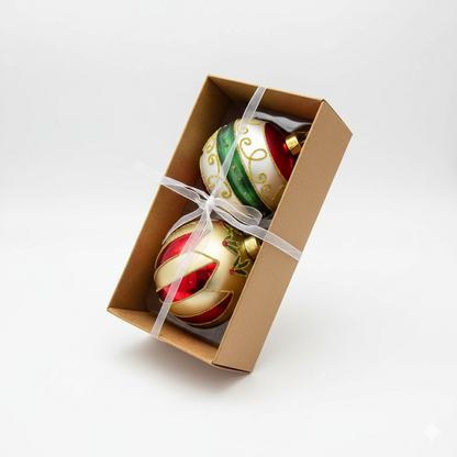 Palle di Natale Oro Rosso e Verde - Set di 2, in vetro soffiato
